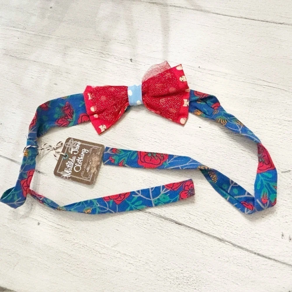 New MATILDA JANE Kid’s Red Blue Floral Tulle Detail Sash Belt Tie One Size 44”